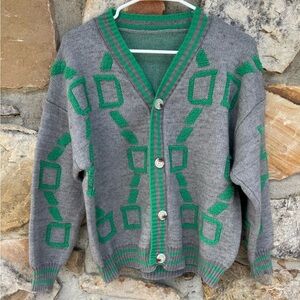 SHEIN Gray and Green Geometric Cardigan